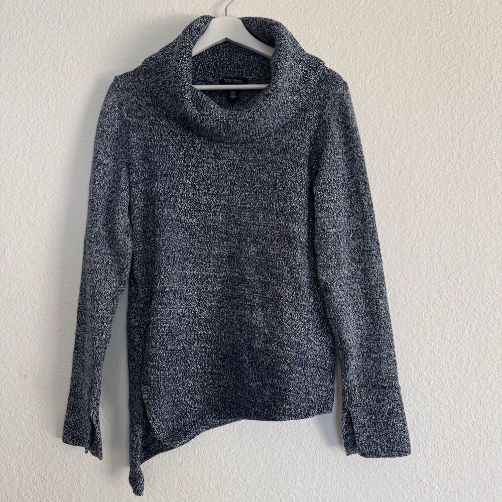 White House Black Market Turtle Neck Sweater Sz L Women Metallic Blue Cotton Ble - Picture 8 of 13